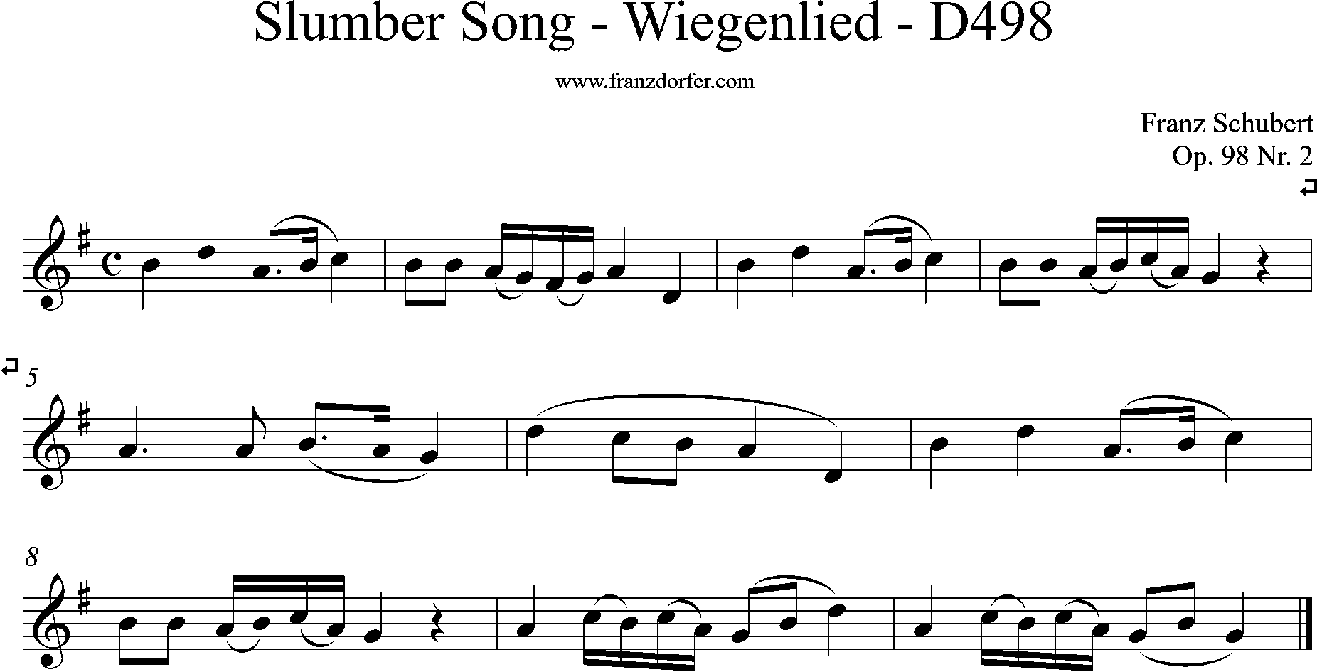 slumbersong, Wiegenlied Schubert, Clarinet G-major 